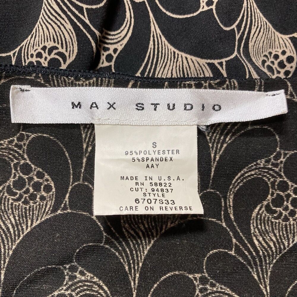 Vtg Max Studio Top Womens Small Blouse Black Gold Balloon Sleeve V Neck 90s Y2K - Picture 3 of 7
